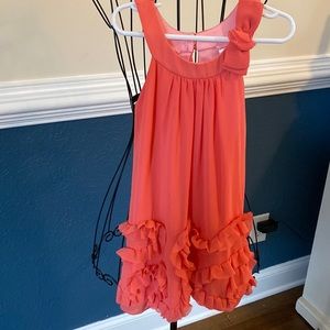 Cherokee Ruffle Melon Pink Dress Girls Small- Sleeveless- Summer- Washable!- S